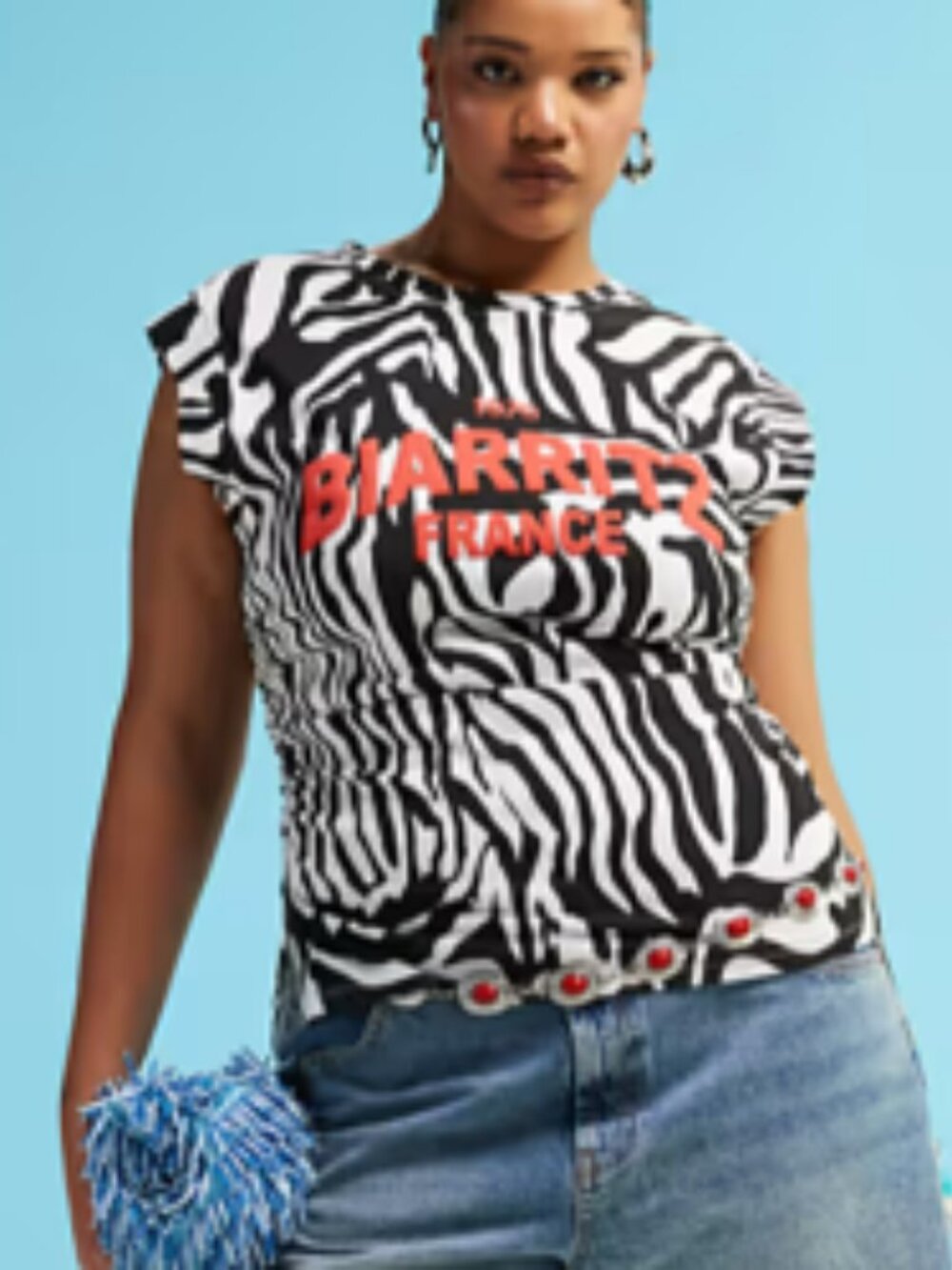 ASOS DESIGN Curve boat neck zebra print tank top with graphic - NWT